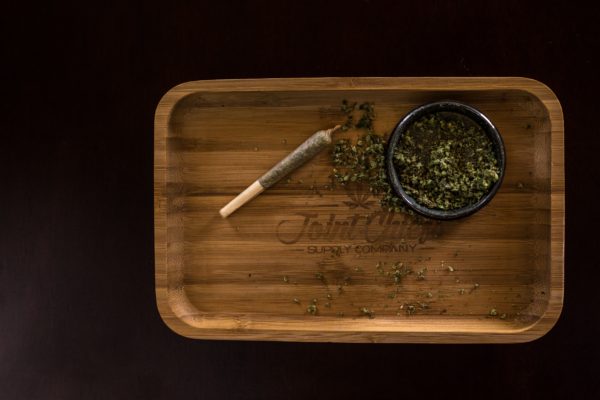 cannabis joint and rolling tray